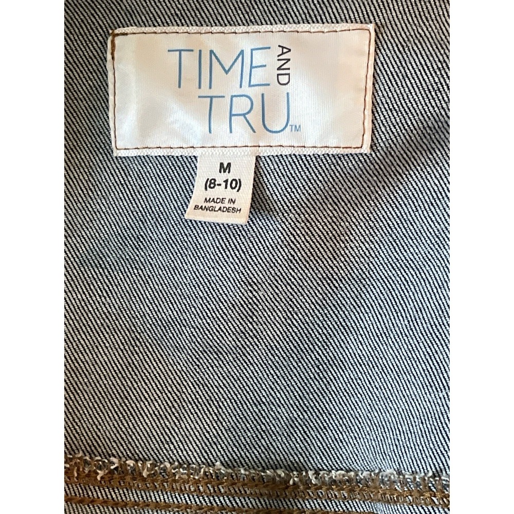Women's Medium Blue Stretch Denim Trucker Jacket Button Front Casual Layering - Picture 5 of 5